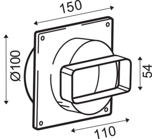 Übergangsstück mit Maueranschluss Flachkanal/Rundrohr, weiß 110×54 mm x Ø100 mm
