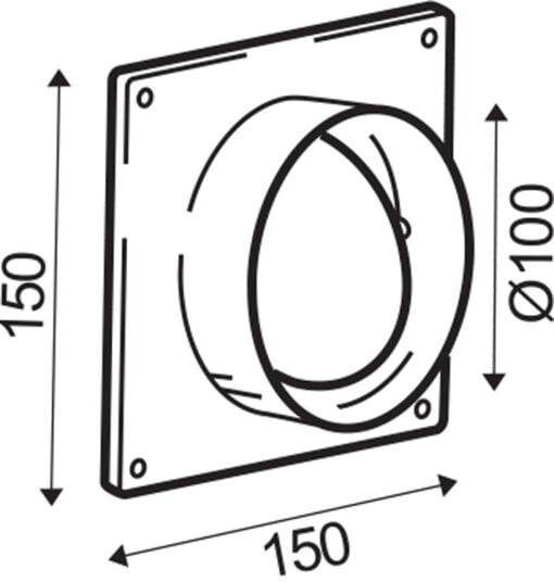 Maueranschluss mit Rückstauklappe, Kunststoff weiß 150×150 mm für Ø100 mm