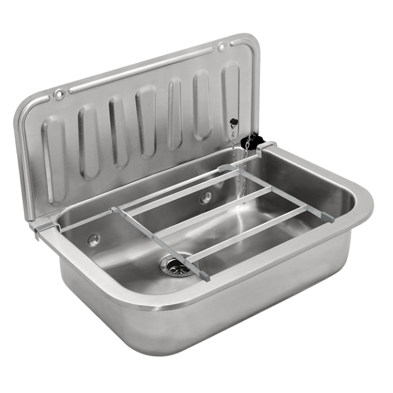 Ausgussbecken Edelstahl mit Klapprost - RestpostenOutlet.eu